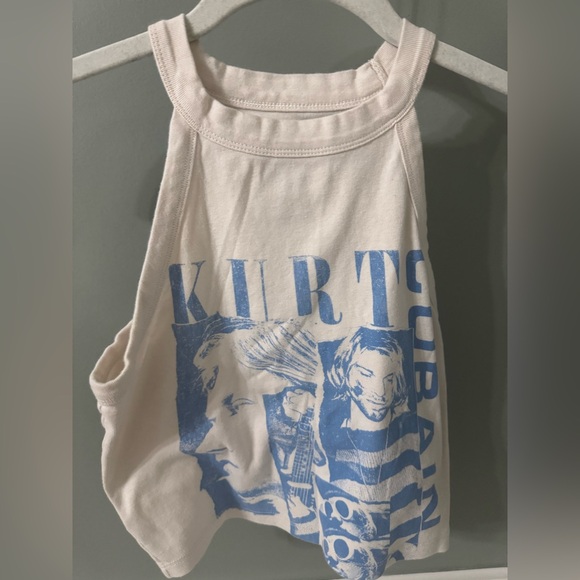 American Eagle Outfitters Tops - American Eagle Outfitters Graphic Tank Top - Cream and Blue 100% Band Tee